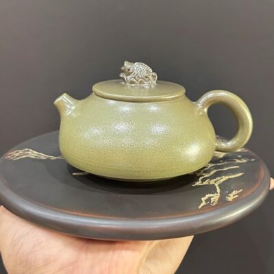 Ấm tử sa nê hưng hỏa biến xanh thủ công đẹp nắp hình cá 220ml pha trà ngon.