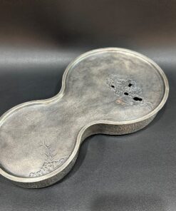 Khay trà bạc nguyên chất 999 để ấm chén hình hồ lô gò tay thủ công đẹp.