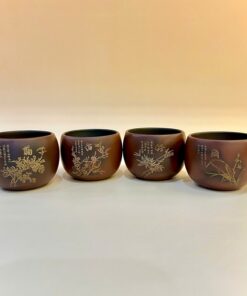 Bộ ly uống trà cao cấp tử sa nê hưng khắc mai lan cúc trúc 65ml CNH32