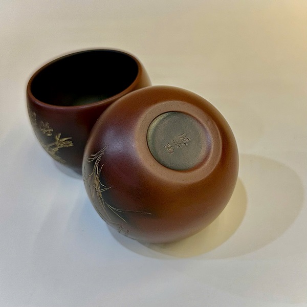 Bộ ly uống trà cao cấp tử sa nê hưng khắc mai lan cúc trúc 65ml CNH32 - Ảnh 4