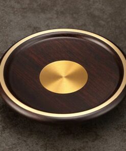 Lót ly trà gỗ gụ mix đồng dáng tròn dày kê ấm chén đẹp 10x2cm LC49.