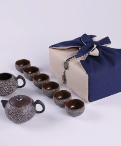 Túi vải đựng ấm trà đi công tác du lịch có mút êm chống sốc màu xanh đẹp.