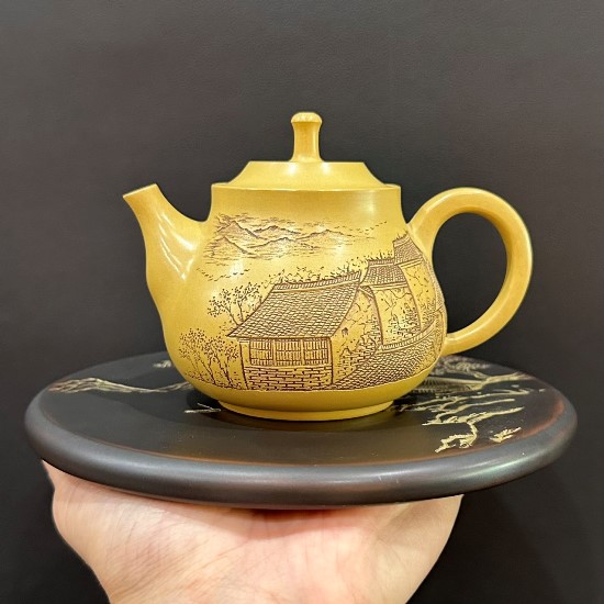 Ấm pha trà cao cấp dáng dung thiên khắc phố cổ đẹp 250ml pha trà ngon