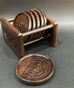 bộ kê ly trà gỗ gụ dáng tròn hình chữ trà làm lót chén bền đẹp.