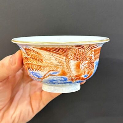 Chén trà sứ cảnh đức vẽ tay cao cấp phượng hoàng men phấn thái 120ml CS95