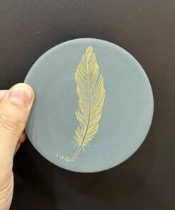 Đế kê chén trà tử sa họa lông vũ thủ công dáng tròn xanh đẹp LC52.