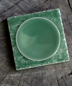 Lót ly trà sứ ngọc cảnh đức men lam cao cấp dáng vuông đẹp LC03