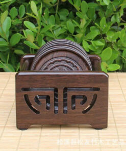 Bộ lót chén trà gỗ gụ dáng tròn LC14