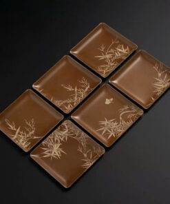 Lót ly trà bằng đồng dáng vuông khắc họa tiết trúc đẹp mỏng LC46