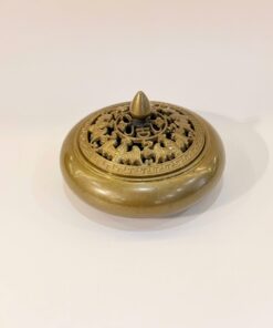 Lư trầm hương bằng đồng vàng nguyên chất dáng dẹt 580g 8x6cm LD46