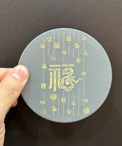 Lót chén trà đất tử sa dáng tròn khắc chữ thủ công đẹp 9.5cm LC58