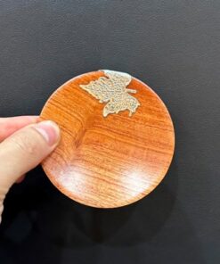 Lót ly trà gỗ hương dáng tròn đính lá bạc kê chén trà đẹp LC31.