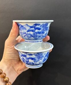 Ly trà sứ cảnh đức cao cấp cỡ to làm chén chủ vẽ tay thiên lý giang sơn đồ đẹp