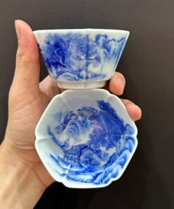 Ly trà sứ cảnh đức cao cấp dáng lục phương vẽ tay thủ công 100ml CS84.