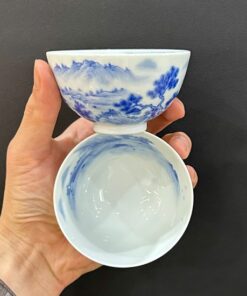 Ly trà sứ cảnh đức cao cấp hoạ tay sơn thủy mỏng thấu quang đẹp 100ml CS89