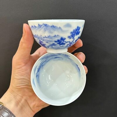 Ly trà sứ cảnh đức cao cấp hoạ tay sơn thủy mỏng thấu quang đẹp 100ml CS89