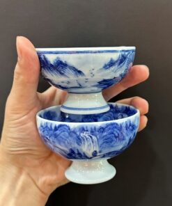 Ly uống trà cảnh đức vẽ tay cao cấp dáng chân cao đẹp 100ml CS88.