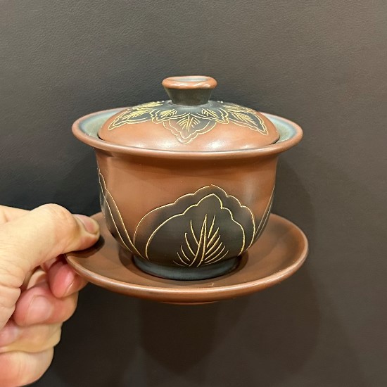 Tiềm trà tử sa nê hưng làm chén khải pha trà cỡ nhỏ đẹp 150ml họa tiết hoa sen