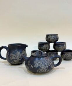 Bộ ấm trà hình rồng tử sa nê hưng cao cấp thủ công hộp da đẹp AT96