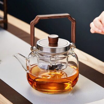 Ấm trà thủy tinh đun nước bếp hồng ngoại có hai lõi lọc 800ml ATT04
