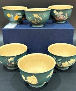 Bộ chén tử sa cao cấp đất cũ nguyên khoáng 6 hoạ tiết 150ml CTS11