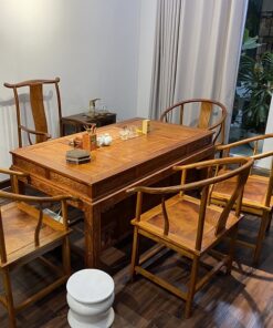 Bộ bàn ghế uống trà gỗ hương lào kiểu Tàu làm trà thất 1m6 BT33