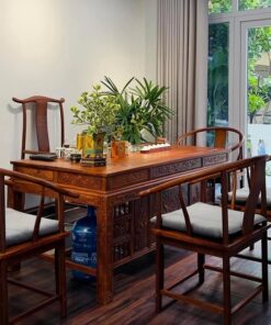 Bộ bàn ghế uống trà kiểu trung quốc gỗ hương lào 1m6 khay đá pha trà BT33