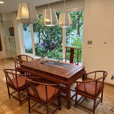 Bộ bàn ghế uống trà kiểu trung quốc làm trà thất nhà sếp phó tổng gỗ hương lào 1m8