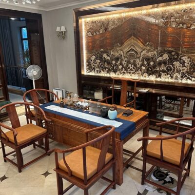 Bộ bàn ghế uống trà kiểu trung quốc nhà sếp tổng gỗ hương lào 1m8 làm trà thất đẹp.