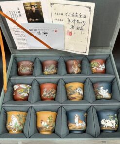 Bộ ly 12 con giáp gốm tử sa cao cấp làm chén uống trà 150ml thủ công đẹp.
