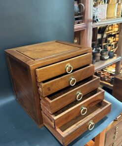 Hộp đựng trà phổ nhĩ gỗ hương sơn màu óc chó 5 ngăn đẹp bảo quản trà bánh tròn.