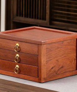 Hộp đựng trà phổ nhĩ gỗ hương 3 ngăn HPN33
