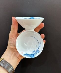 Ly trà sứ cảnh đức dáng nón vẽ tay hoa lan thủ công đẹp 70ml uống trà ngon.