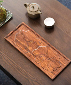 Khay trà tre bày ấm chén nhỏ pha trà đẹp dáng đài sen 35x14cm KTT25