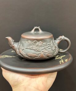 Ấm pha trà cao cấp kiến thủy nê hưng sơn thủy nổi đẹp 220ml thủ công.