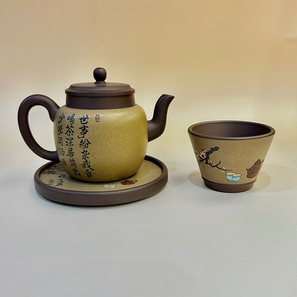 Bộ ấm tử sa nguyên khoáng đất cũ tư đình họa thần trà kèm 1 chén ATS91 - Ảnh 2