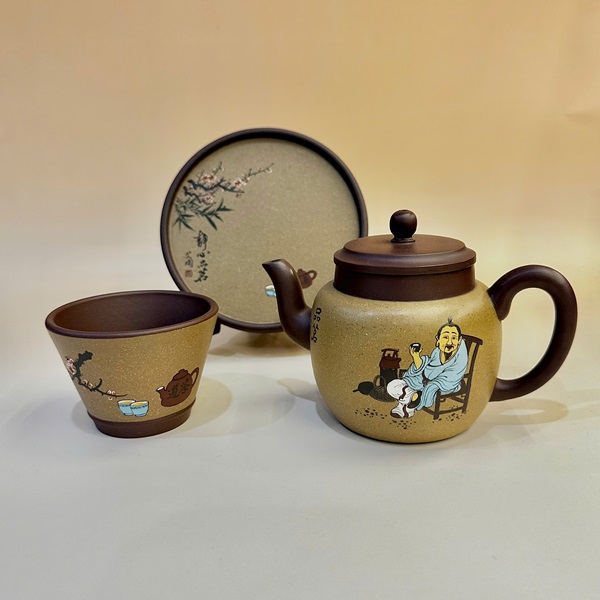 Bộ ấm tử sa nguyên khoáng đất cũ tư đình họa thần trà kèm 1 chén ATS91 - Ảnh 3