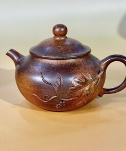 Bình Trà Tử Sa Hoả Biến Cũ Dáng Nón Lá Khắc Cây Nho 150ml ATS160