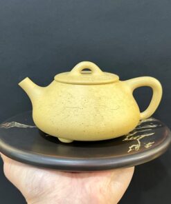 Ấm trà tử sa thạch biều đoàn nê đất cũ nguyên khoáng khắc hoa thủ công 190ml đẹp.