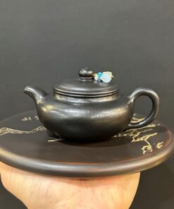 Ấm tử sa cỡ nhỏ nguyên khoáng đất cũ dáng biển phúc đen 150ml pha trà một người.