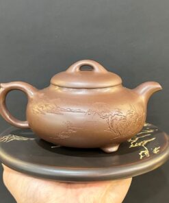 Ấm tử sa phỏng cổ nguyên khoáng đất cũ khắc sơn thủy 250ml đẹp pha trà ngon.