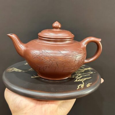 Ấm tử sa tiêu anh khắc trúc nguyên khoáng đất cũ thủ công 300ml pha trà quần ẩm