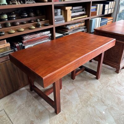 Bàn trà gỗ gõ đỏ nguyên khối 160x80cm bày trà thất trong nhà ngoài trời đẹp.