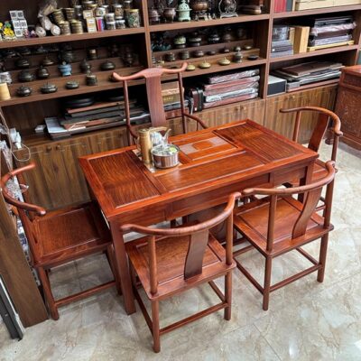 Bộ bàn ghế uống trà gỗ hương lào 5 ghế 1m2 pha trà tiện lợi thợ việt nam làm