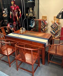 Bộ bàn ghế uống trà gỗ hương lào làm trà thất deco cùng iron man đẹp bàn 1m6 5 ghế