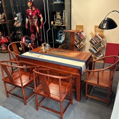Bộ bàn ghế uống trà gỗ hương lào làm trà thất deco cùng iron man đẹp bàn 1m6 5 ghế