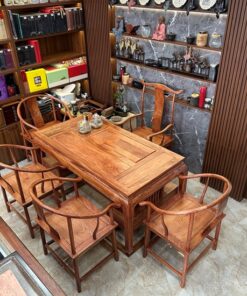 Bộ bàn ghế uống trà kiểu trung quốc gỗ hương đá 1m6 mặt gỗ pha trà đẹp