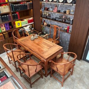 Bộ bàn ghế uống trà kiểu trung quốc gỗ hương đá 1m6 mặt gỗ pha trà đẹp
