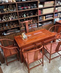 Bộ bàn ghế uống trà kiểu trung quốc gỗ hương đá 160x80cm phần khay pha trà bằng gỗ đẹp
