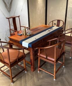 Bộ bàn ghế uống trà kiểu trung quốc gỗ hương lào 1m8 khay mặt đá pha trà bền đẹp